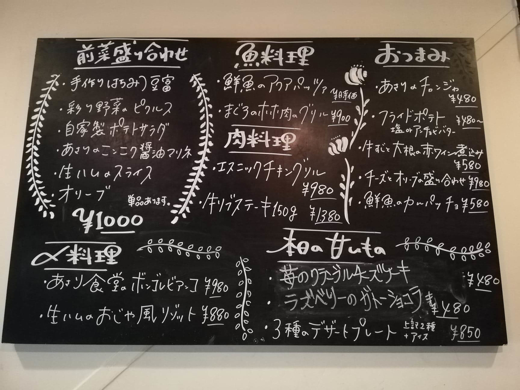 北千住『あさり食堂』の黒板メニュー表