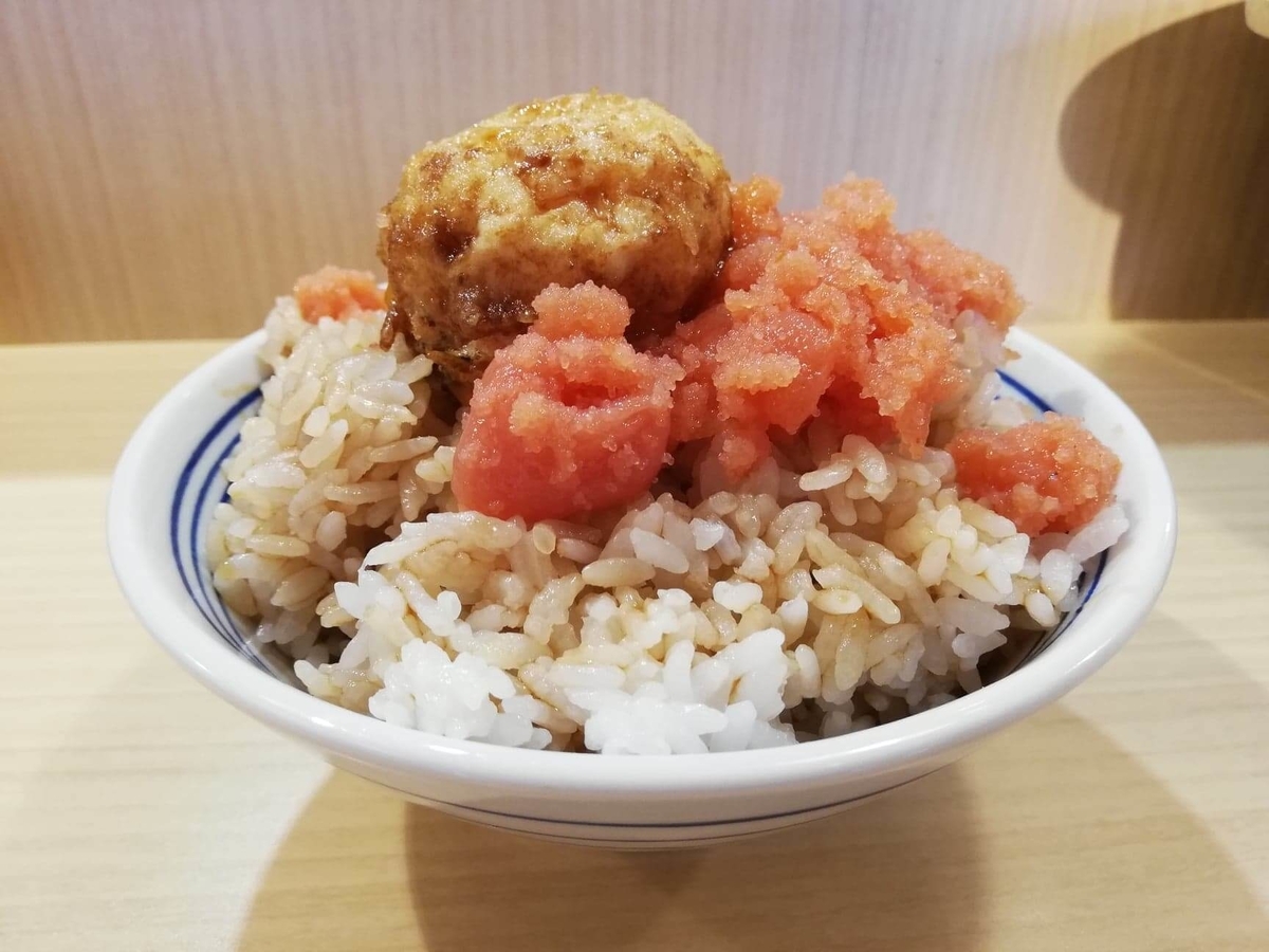 高田馬場『天麩羅えびのや』の明太子と玉子の天ぷらの写真①