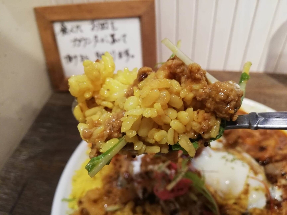 西武新宿『スパイシーCURRYハウス半月』の軟骨キーマカレーのアップ写真