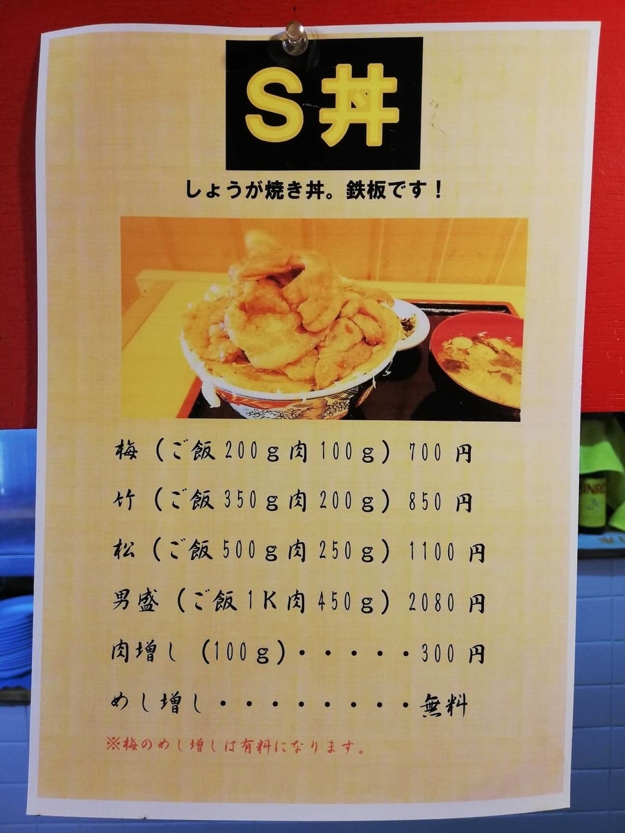 新狭山『豚丼専門店木ノ下』のメニュー表写真②